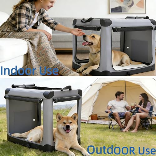 Simple Deluxe Collapsible 36 Inch Dog Crate for Medium Dogs, Portable Travel Dog Crate 3-Door Foldable Soft Kennel with Durable Mesh Windows for Indoor & Outdoor, Gray by Simple Deluxe - Image 4