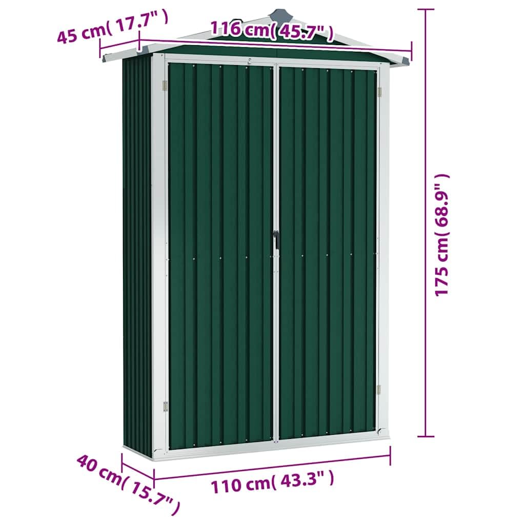 Domek ogrodowy zielony, 116 x 45 x 175 cm, stal ocynkowana
