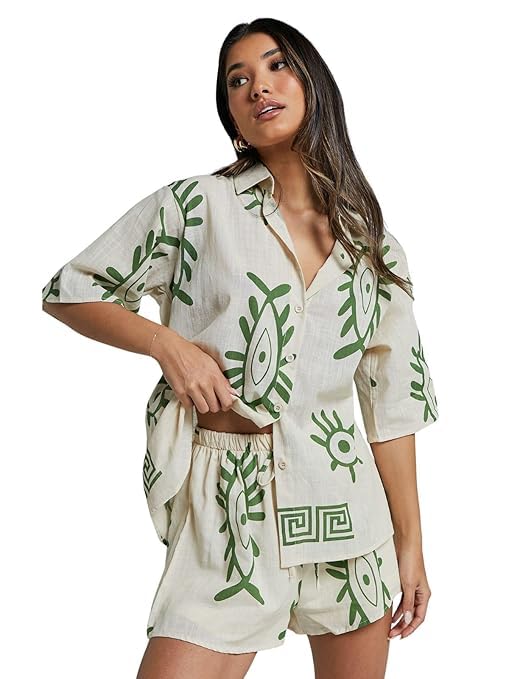 Women’s Two Piece Outfit Set, Summer Printed Short Sleeve Crop Top and Leg Shorts Set, Casual Coordinated Clothing Set for Women and Girls, Comfortable Matching Top and Shorts, XXL-image-34