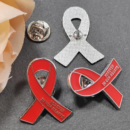 Image of 20 Pcs Funeral Ribbon Awareness Pins Memorial Lapel Brooches Forever In Our Hearts For Mourning Event