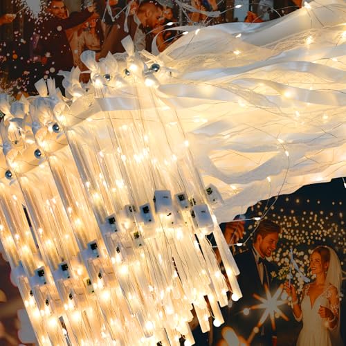 50 PCS Wedding Wands with Ribbons & Bells Romantic Sparkle with Three Light Modes Light up Wands for Wedding Send off New Year Birthday Party Parties and Celebrations