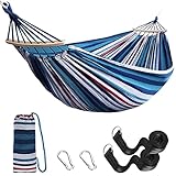 Anyoo Baumwolle Stoff Hängematte, Bequem Outdoor Stabhängematte mit Gürtelzubehör für Innen/Draussen Balkon Terrasse Garten Park Camping Strand