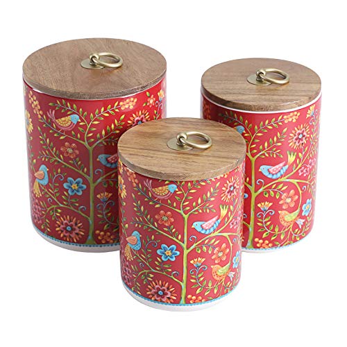Bico Red Spring Bird Ceramic Canister Set of 3 for Kitchen Counter, 62oz, 40oz, 32oz each, with Wooden Air Tight Lid, Food Storage Jar for storing Coffee, Tea, Spice, Dishwasher Safe Bico Red Spring Bird Ceramic Canister Set of 3 for Kitchen Counter, 62oz, 40oz, 32oz each, with Wooden Air Tight Lid, Food Storage Jar for storing Coffee, Tea, Spice, Dishwasher Safe