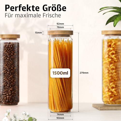 ElbFuchs Vorratsgläser mit Deckel luftdicht I 2x 1500ml I BPA-FREI & MOTTENSICHER I Vorratsdosen aus Borosilikatglas mit Holzdeckel I… – Ansicht 5