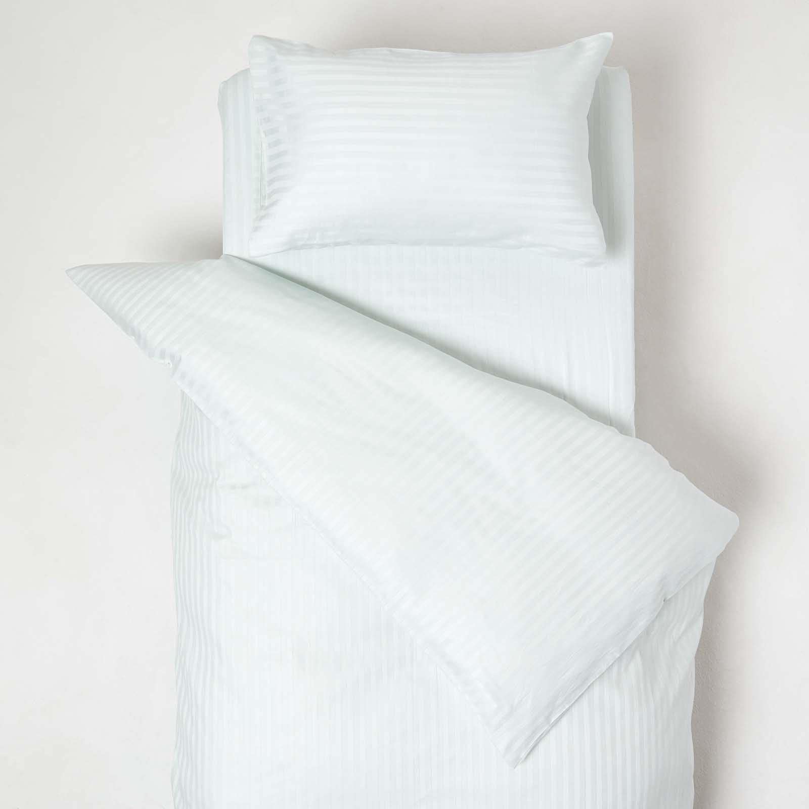 Homescapes Cotton Stripe Cot Bed Duvet Cover Set 330 Thread Count in Blue