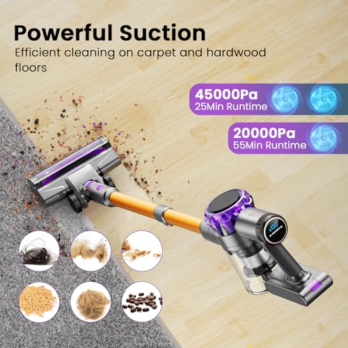Image of UML0 S3P Cordless Vacuum Cleaner, 45kPa Powerful Suction Vacuum Cleaners for Home, 55-Min Runtime Rechargeable Stick Vacuum, Self-Standing, for Pet Hair Carpet Hard Floor, LED Display