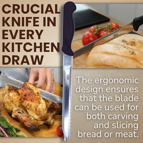 Taylors Eye Witness Sheffield Made Bread & Roast Carving Knife - 19cm Double Edged Blade with Serving Prongs. Multi Use Kitchen Knife with Fine Precision Ground Razor Blade Steel & Fibre Feel Handle - Image 4
