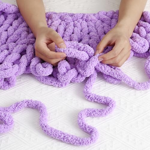 Image of Chunky Chenille Yarn for Hand Knitting 8 Jumbo Pack Jumbo Chunky Yarn for Hand Soft Blanket Knitting, Bulky Thick Fluffy Yarn for Crocheting (Purple)