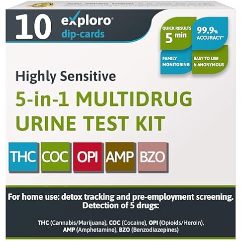 [10 Pack] 5-Panel Urine Instant Drug Test Kit - Exploro Multi Test Dip-Cards, Drug Test Kit For 5 Drugs, Urine Drug Test in ng/ml for 5 type of drugs. Cover