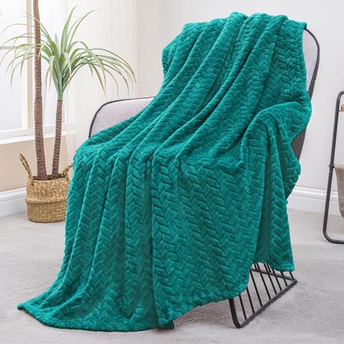 Image of Exclusivo Mezcla Fleece Throw Blanket for Couch and Bed, 50x70 Inches Soft Cozy Jacquard Flannel Blankets, Lightweight Fuzzy Plush Throws for Women, Teal