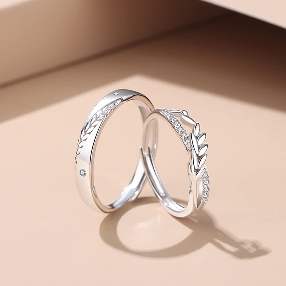 IMINI Set di anelli di coppia abbinati di grano CZ per lui e lei Argento sterling 925 Cristallo regolabile promessa anelli di fidanzamento aperti fedi nuziali dichiarazione Fascia per dita con scatola