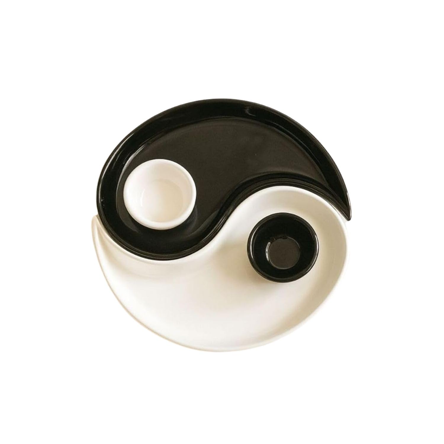 ARVALE Yin & Yang 2'li Özel Tasarım Sosluklu Kahvaltılık Tabağı Sosluk Çerezlik Kase Dekoratif Tabak 20 cm