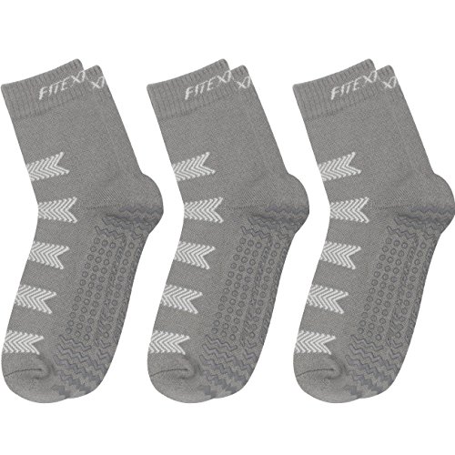 Fitextreme Non Slip Socks For Yoga, Pilates, Barre Fitness, Hospital Socks For Women, 3 Pack Quarter Crew Socks Gray #TOP5