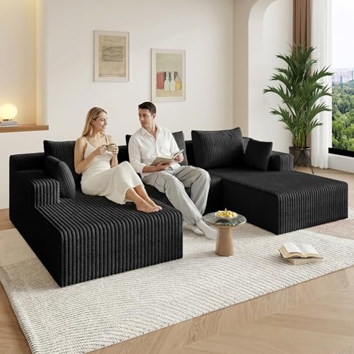 Image of 107 inch Modular Sectional Sleeper Sofa, Boneless Cloud Couch for Living Room, U Shaped 3 Seat Sofa with Deep Seat, Free Combination, Couch in a Box, No Assembly Required (Black)