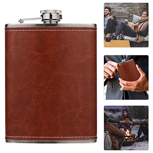 UPKOCH Roestvrijstalen heupfles trechter set fles PU leer wrap voor whisky wodka alcohol zak container rood - Afbeelding 3