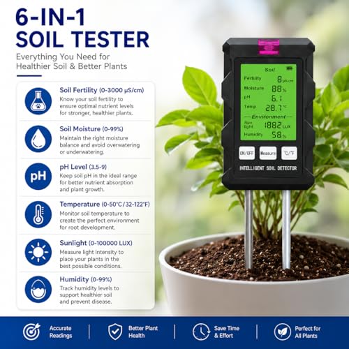 Image of Bionexis 6-in-1 Digital pH Meter for Soil Testing | Accurate Soil Moisture, pH, Fertility, Light, Temperature, Humidity, Tester for Garden, Farm, Indoor & Outdoor Plants