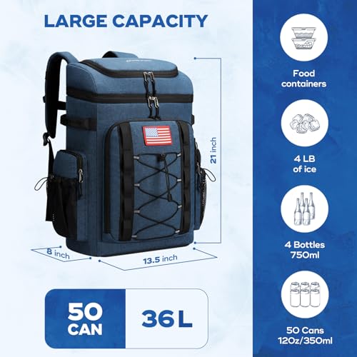 Image of Maelstrom 35 /50 Can Insulated Backpack Cooler, Leakproof Soft Lunch Ice Bag | Keeps Food Cold For 16h, Peva Liner, Durable Nylon, Ergonomic Padding. Perfect For Men, Women, Camping, Beach, Hiking, Travel