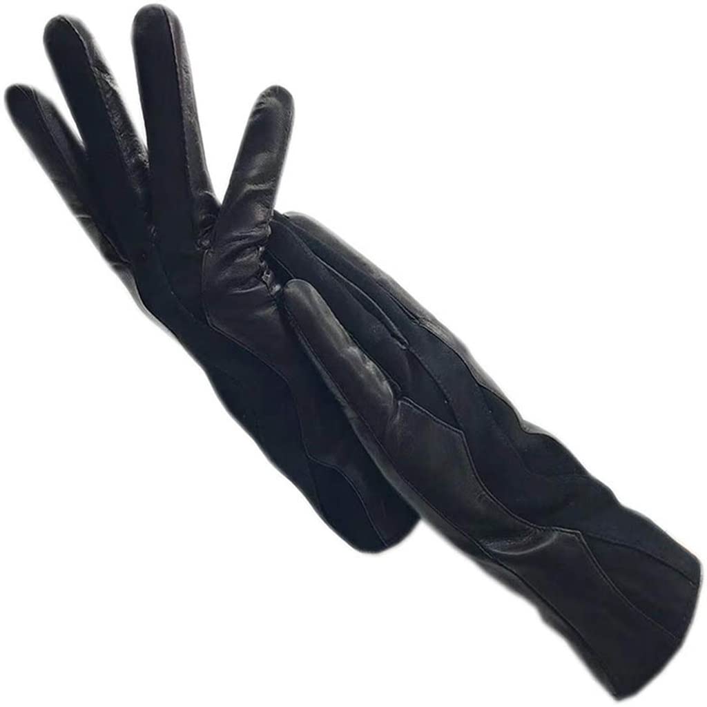 Dicke Winter-Frauen-Handschuhe Schwarz Warmes Fahren Motorrad-Kälteschutz-Leder (Color : A, Size : 7.5)