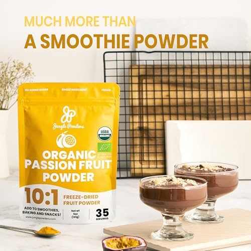 Jungle Powders Passion Fruit Powder Organic 5 Ounce Bag, Freeze Dried Passion Fruit Extract for Baking, Passion Fruit Juice Organic Passion Fruit Concentrate Lilikoi Granadilla Maracuya Supplement