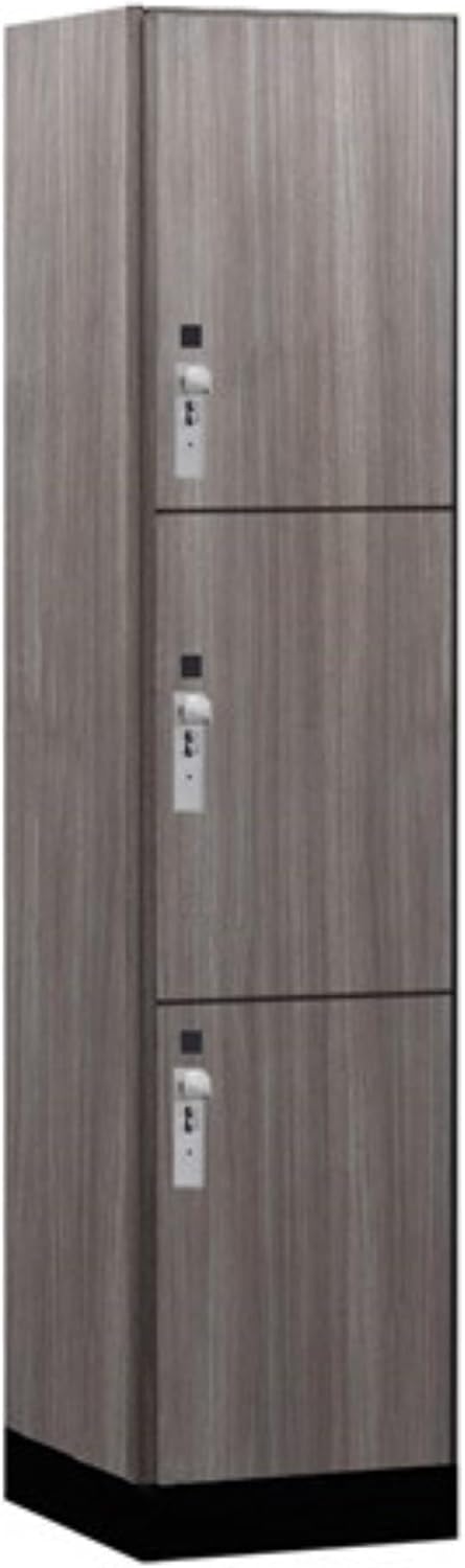 Salsbury 18" Wide Premier Wood Locker-Triple Tier-1 Wide-6 Feet High-18 Deep-Skyline Walnut-Silver Hasps