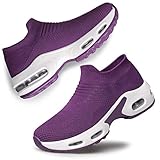 YHOON Women's Running Shoes Slip on Sock Sneakers Lady Girls Nurse Mesh Air Cushion Platform Loafers Fashion Casual Comfortable Dark Purple,8.5