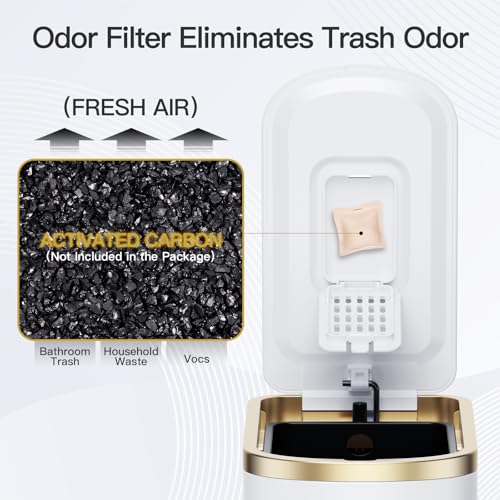 Image of CEROELDA Small Bathroom Trash Can with Lid-10L /2.6 Gal-Soft Close Lid-White