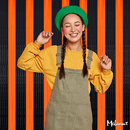 Image of 4 Pack Fringe Curtain Backdrop, 3.2Ft x 9.8Ft Black Orange Metallic Tinsel Foil Fringe Streamers Background for Photo Booth Birthday Wedding Baby Shower Carnival Easter Mother's Day Party Decorations