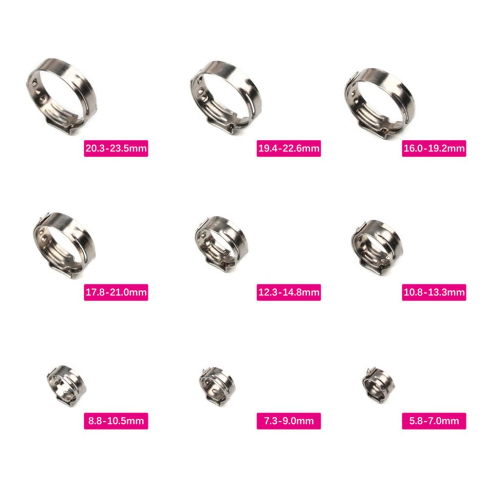 Abrazadera de tubo,Anillos de abrazadera, 25 pz Fascette stringitubo Singolo Orecchio Stepless 4.7-23.5mm Fascette stringitubo in acciaio inossidabile 304 Cinch Anelli di serraggio for sigillare tipi