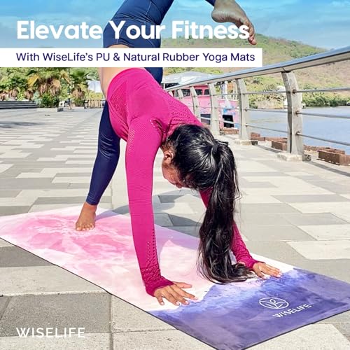 Image of Wiselife PU Natural Rubber Yoga Mat + Carry Strap | Extra Large Extra Wide | Anti skid Anti slip) for Yoga & Workout (Mountain Peace - 6 MM)