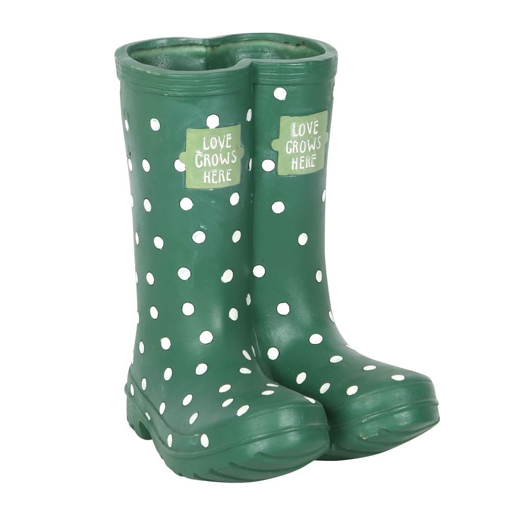 Dark Green Welly Boot Planter Garden Plant Pot Outdoor Porch Decor Polka Dot