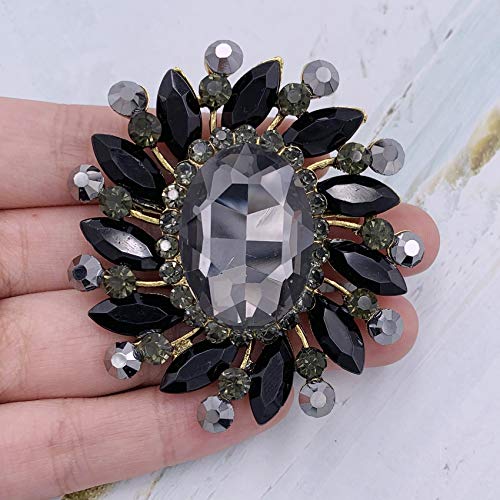 Image of SELOVO Flower Rhinestone Statement Brooch Pin Broach Antique Gold Tone