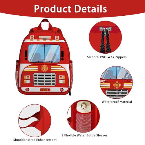 Image of Fire Engine Toddler Backpack for Little Kids Water Resistance Kindergarten Preschool Bags Children Schoolbag Cute 3D Animal Cartoon Backpacks Gifts for Baby Boys Girls
