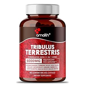 AMALTH Tribulus Terrsestris, 5750mg Per Serving, Highest Potency with Ashwagandha, Saw Palmetto, Panax Ginseng Shilajit Maca 90 Capsules