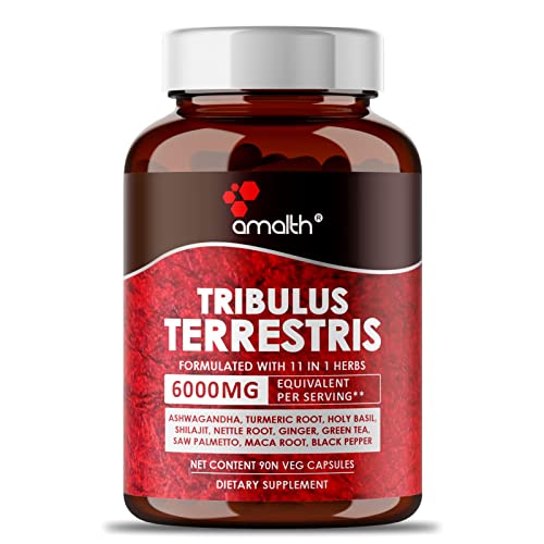 AMALTH Tribulus Terrsestris, 5750mg Per Serving, Highest Potency with Ashwagandha, Saw Palmetto, Panax Ginseng Shilajit Maca 90 Capsules