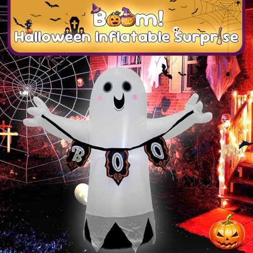 3.5FT White Ghost Halloween Inflatable Decor with LED Light - image 6