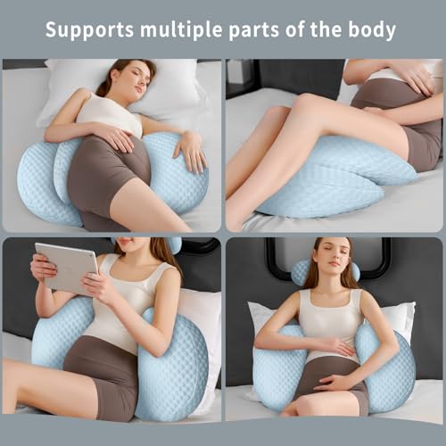 Image of Pregnancy Pillow for Sleeping, Maternity Pillow for Pregnant Women, Cooling Pregnancy Pillow, Pregnancy Wedge Support for Back, Belly, Portable and Adjustable Body Pillow for Side Sleeper, Blue