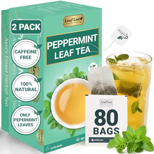 Image of LeafLea Peppermint Tea Bags, Pure Peppermint Leaf Tea, 80 Count, 2-Pack