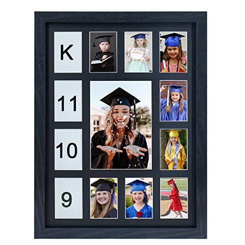Image of FramePro School Years Picture Frame K-12 Day Graduation Photo Collage Black Frame with Mat, Displays One 5x7 Photo and Twelve 2.5x3.5 Pictures