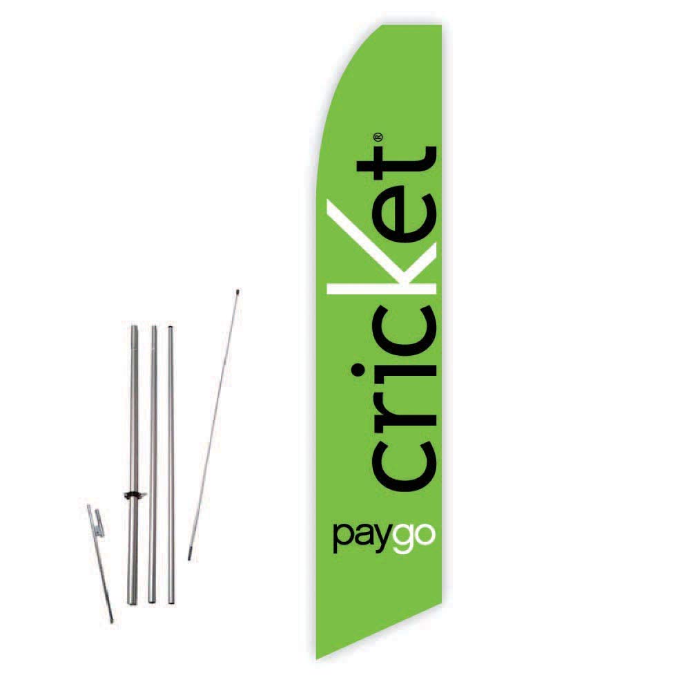 Cricket Paygo (Green) Super Novo Feather Flag - Complete with 15ft Pole Set and Ground Spike