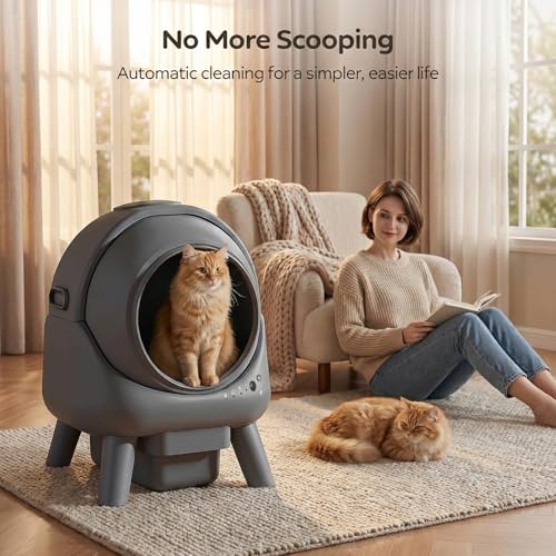 Automatic Litter Box, Self Cleaning Litter Box for Multiple Cats, Smart APP Control & Dual Safety Sensors, 15-Day Large Capacity Waste Bin, Odor Control, Includes Trash Bags,Gray - Image 7