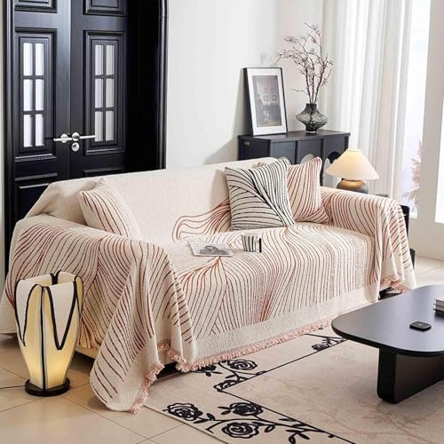 Konsilsa Large Sofa Throw with Decorative Fringe,Versatile Woven Blanket for 1/2/3/4 Seater Sofa, Settees, Couch, and Armchairs(#1,180x260cm)
