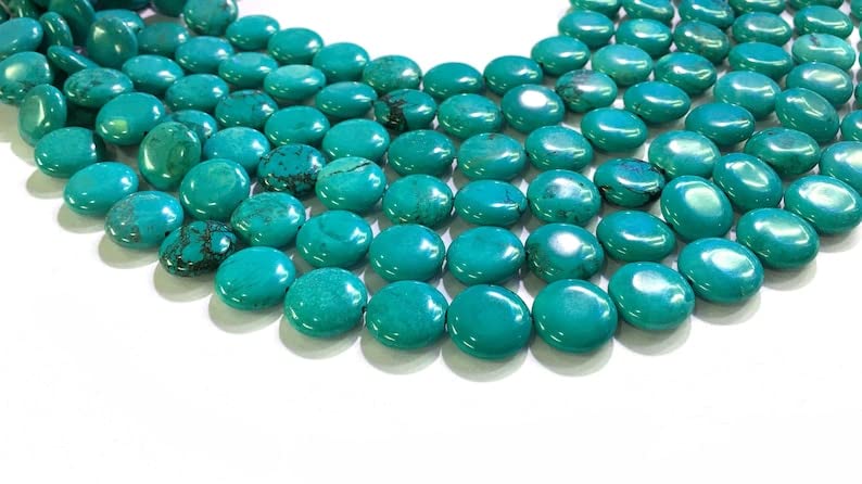 LKBEADS 8 inch strand of gem turquoise Coin Smooth green beads for DIY jewelry making. turquoise beads strand #Code - BDSSTR-02996