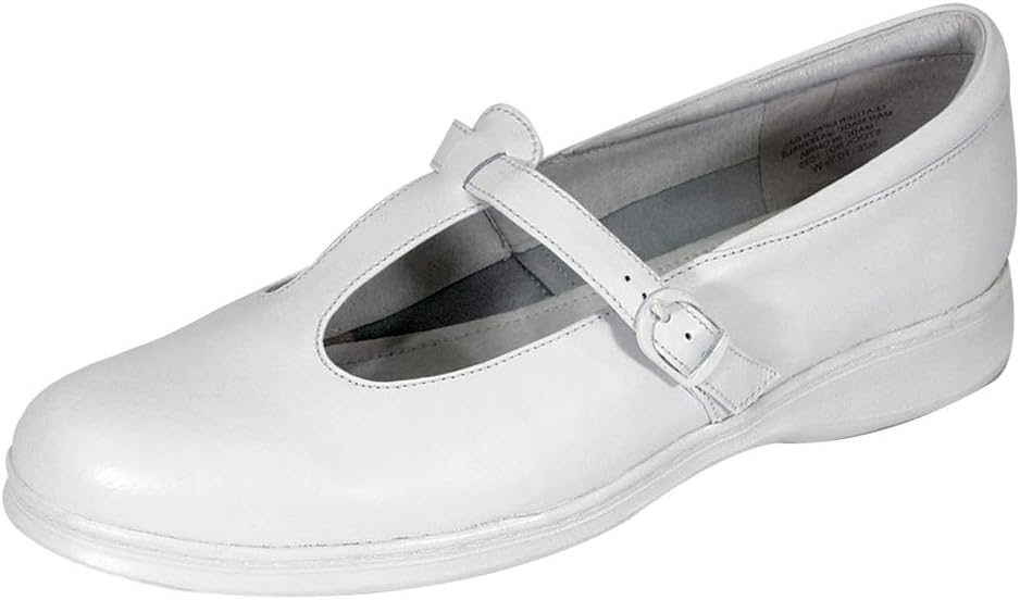 24 Hour Comfort Martha (1035) Women's Wide Width Classic Mary Jane Leather Shoes White 10.5