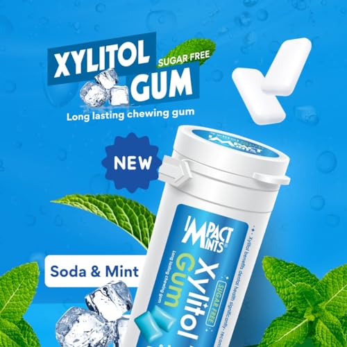 Image of inchIMPACTMINTS inch Sugar Free Xylitol Chewing Gum Assorted Flavour - Lemon, Lime & Soda (Pack of 9, 30g Each)