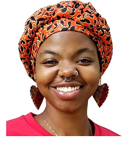 Dupsie's Orange Leaf African Print Ankara Modu Hat Pre-tied Head Wrap