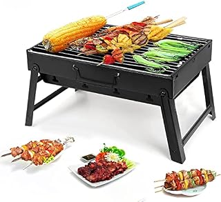 FB FunkyBuys BBQ Barbecue Grill - Portable Folding Charcoal Barbecue Desk with Tools Set Stainless Steel Smoker Tool Kits for Outdoor Cooking with Grilled Net, Fork,Spatula and U-Shaped Clips