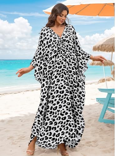 Image of Yanziliu Kaftan Dress for Women,Plus Size Hawaiian Batwing Sleeve Beach Cover Up Summer Swimsuit Dresses