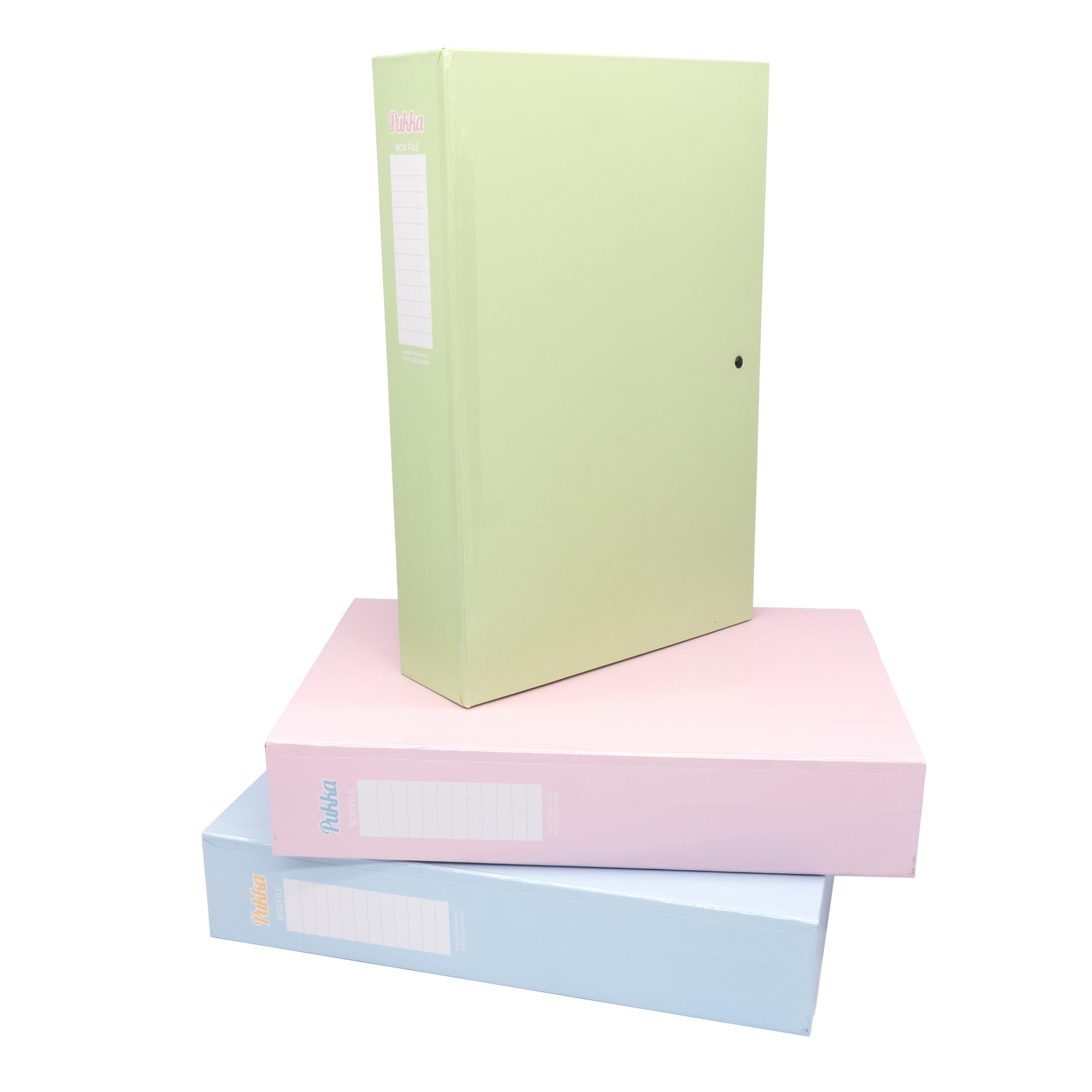 Pukka Pad Cajas de archivo de papel pastel - Paquete de 4 cajas de archivo con clip de resorte interno, cierre de presión para almacenamiento de documentos de alta capacidad, capacidad de 70 mm, se