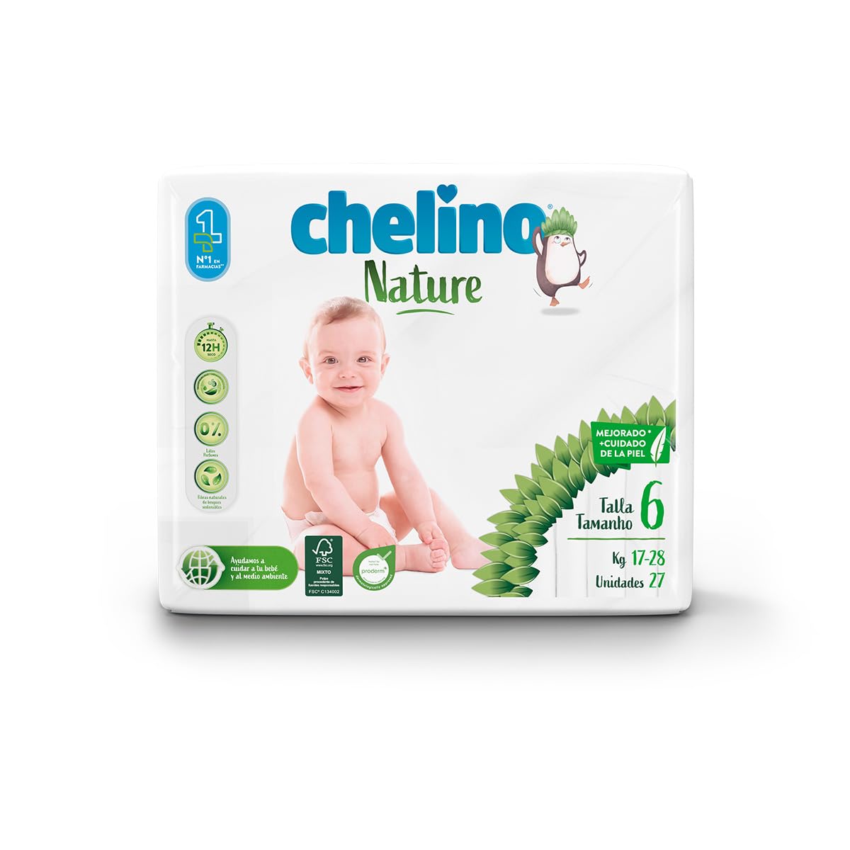 Pack ahorro pañales T6 17-28 kg Chelino Nature 108 Uds