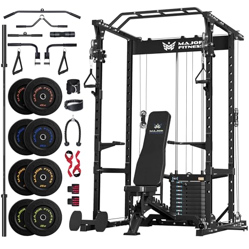 Image of MAJOR FITNESS Power Cage Drone1 Premium- Multi-Function Power Rack for Home Gym, Squat Rack with Pull-up Bar, Cable Crossover System, J-Hooks, for Strength Training, Heavy-Duty Steel Construction